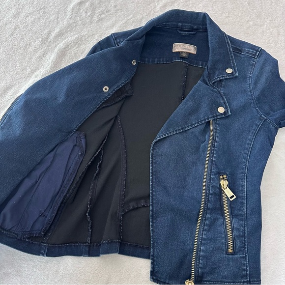 GUESS Los Angeles Slim Fit Denim Biker Jacket in Sky Wash Size Small - Picture 6 of 12